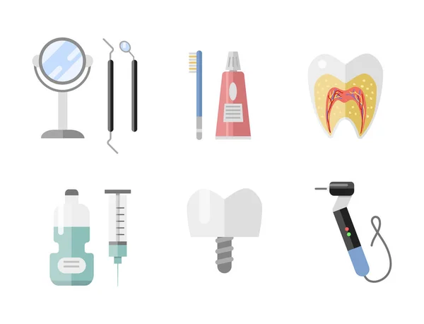 Plat soins de santé dentiste outils médicaux médecine instrument hygiène stomatologie vecteur illustration . — Image vectorielle