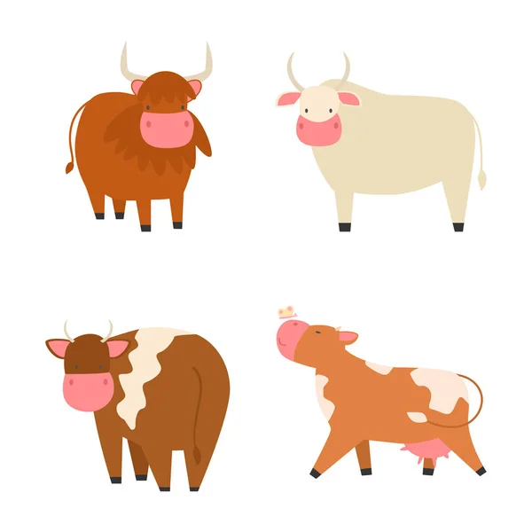 Stieren, koeien boerderij dieren karakter vector illustratie vee zoogdier natuur wild rundvlees landbouw. — Stockvector