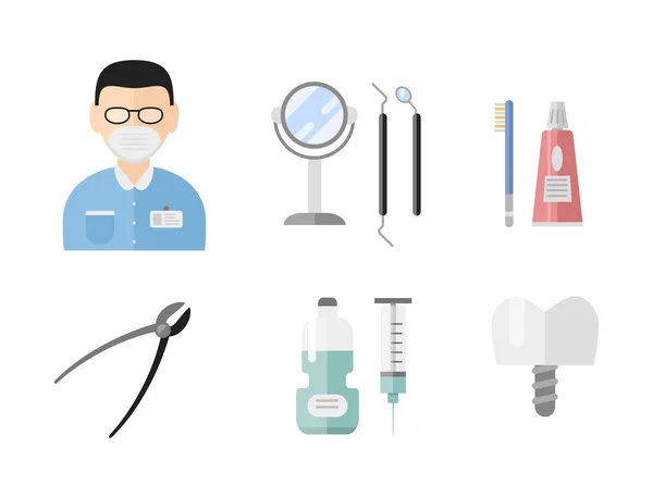 Plat soins de santé dentiste outils médicaux médecine instrument hygiène stomatologie vecteur illustration . — Image vectorielle