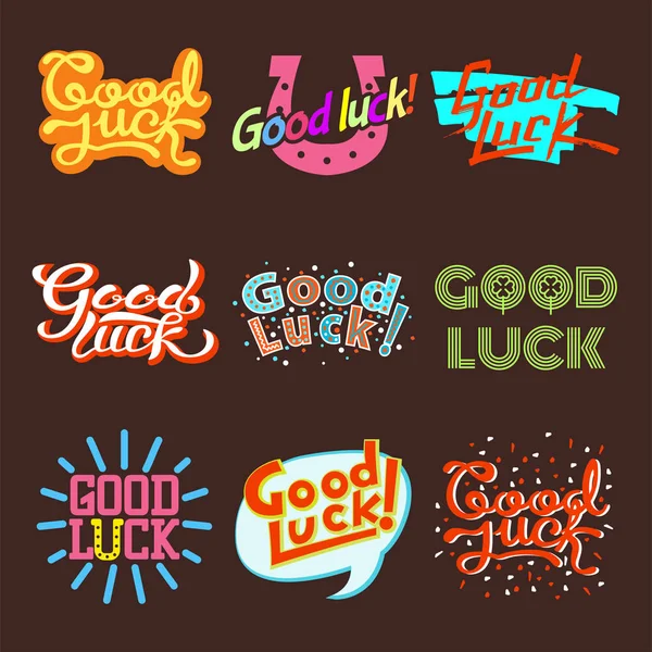 Good luck text farewell vector lettering with lucky phrase background greeting typography. — Stock Vector