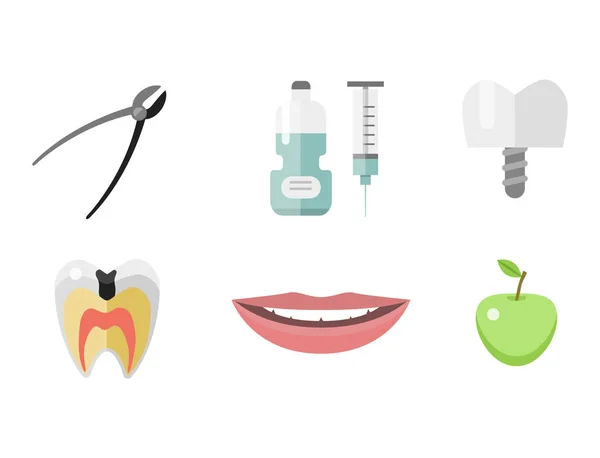 Flache Gesundheitsversorgung Zahnarzt medizinische Werkzeuge Medizin Instrument Hygiene Stomatologie Vektor Illustration. — Stockvektor