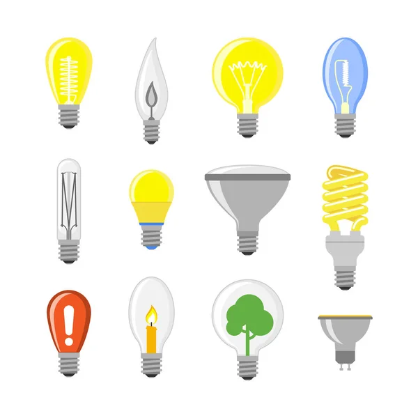 Cartoon lamp light bulb design flat vector illustration electric idea bright graphic solution concept. — Stock Vector