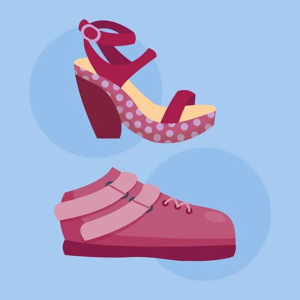 Sandali di moda femminile multicolore isolato casual estate calzature paio di design vettore — Vettoriale Stock