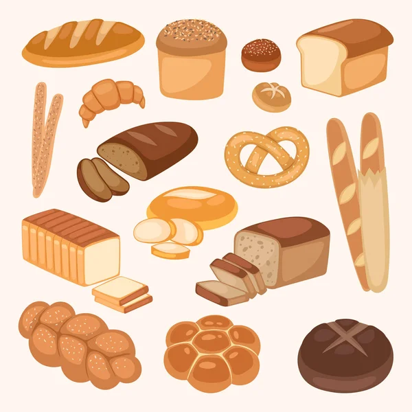Ψωμί αρτοποιίας προϊόντα χρώμα διανυσματικά εικονογράφηση βιολογικής γεωργίας γεύμα φρέσκα αρτοσκευάσματα. — Διανυσματικό Αρχείο