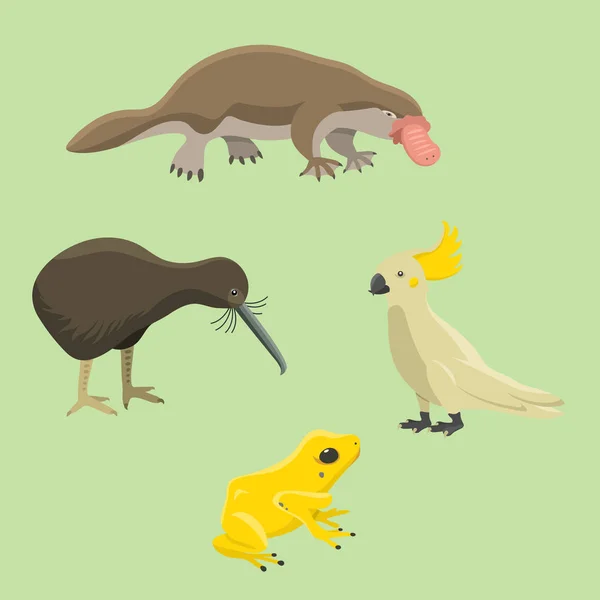 Australia animales salvajes dibujos animados personajes de la naturaleza popular estilo plano mamífero colección vector ilustración . — Vector de stock