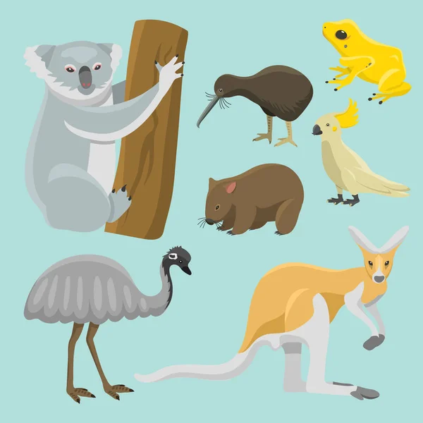 Australie animaux sauvages bande dessinée personnages de la nature populaires style plat collection de mammifères illustration vectorielle . — Image vectorielle