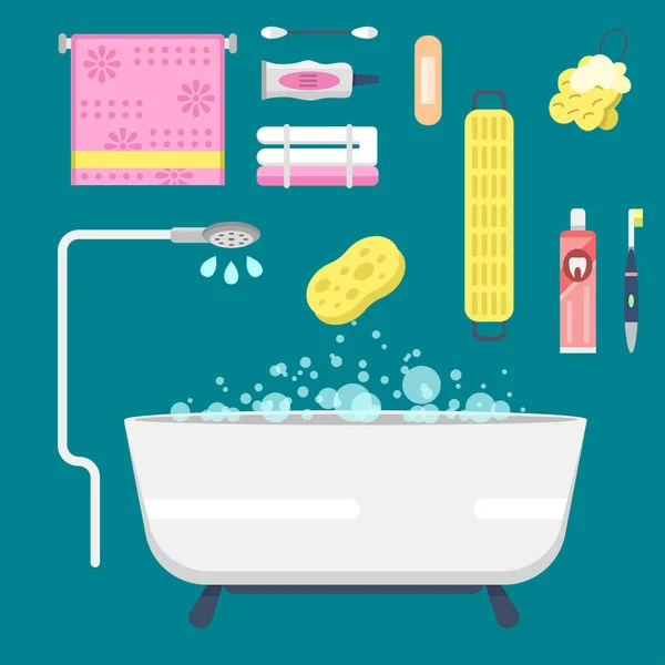 Iconos de equipos de baño moderna ducha colorida ilustración para el diseño de vectores de higiene interior baño . — Vector de stock