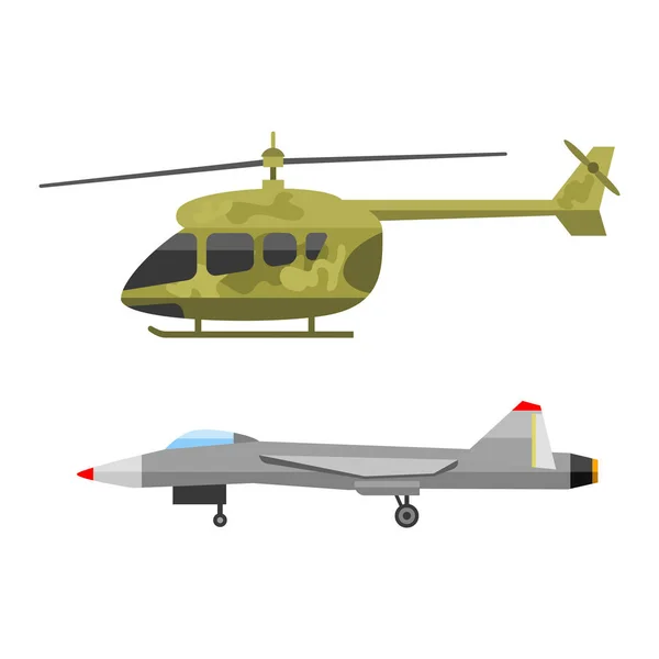 Ejército técnico militar guerra helicóptero aéreo transporte lucha industria técnica armadura defensa vector colección — Vector de stock