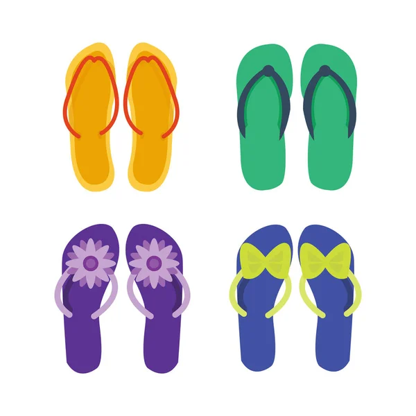 Zapatillas hembra multicolor aislado en blanco casual verano calzado par diseño vector — Vector de stock