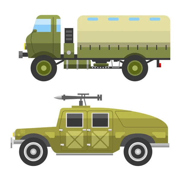 Técnica militar ejército guerra transporte lucha industria técnica armadura defensa vector colección — Vector de stock