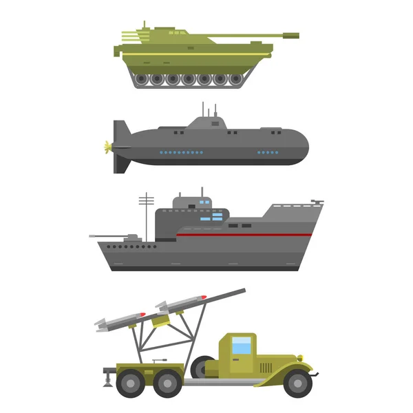 Exército técnico militar guerra transporte combate indústria armadura técnica defesa vetor coleção — Vetor de Stock