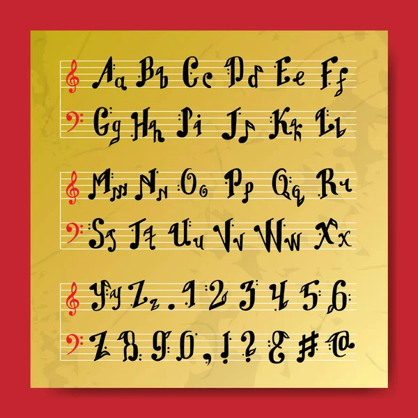 Musik dekorativ Bildung Musik Noten Alphabet Schrift Hand markieren Kalligraphie Plakat Vektor Illustration — Stockvektor