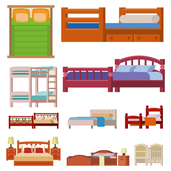 Vector pictogrammenset bed interieur thuis rest collectie slaap meubilair comfortabele nacht illustratie. — Stockvector