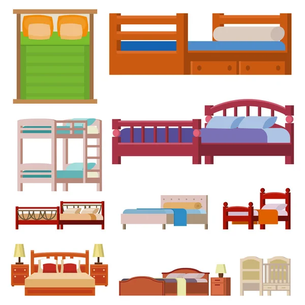 Icono de cama vectorial conjunto interior hogar descanso colección dormir muebles noche cómoda ilustración . — Vector de stock