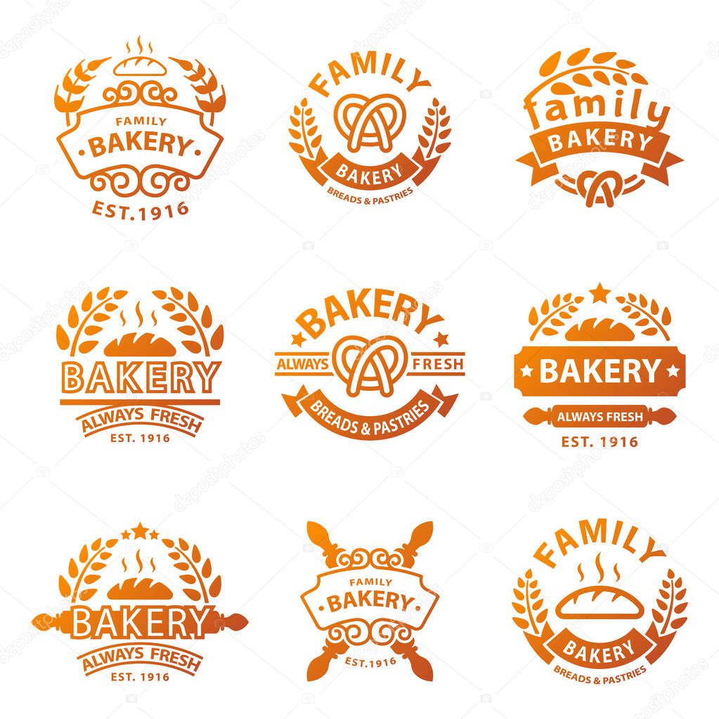 Bakery gold badge icon fashion modern style wheat vector retro food label design element isolated.