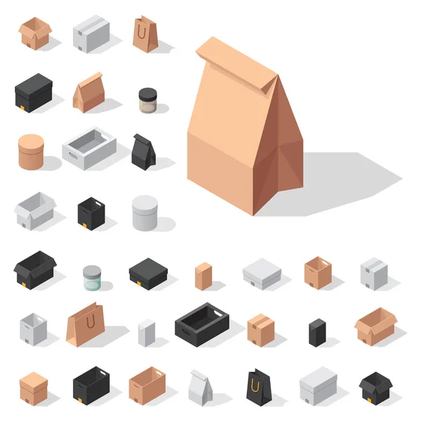Ícones isométricos de vetor de caixa diferentes serviço de movimento isolado ou ilustração de embalagem de recipiente de presente — Vetor de Stock