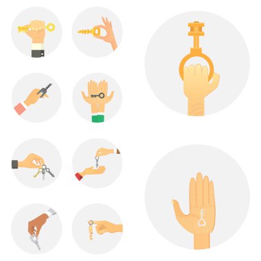 Anahtar daire insan jest satan holding eller güvenlik ev kavramı vektör çizim imzalamak.