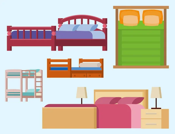 Vektor ágy ikonkészlet belső otthon többi gyűjtemény aludni bútorokat kellemes éjszakai illusztráció. — Stock Vector