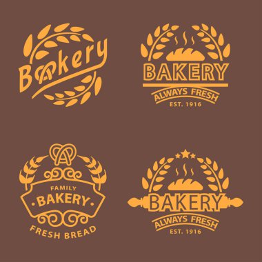 Fırın altın rozet simge moda modern stil buğday vektör retro gıda etiket tasarım öğesi izole.