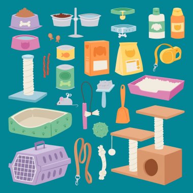 İzole evde beslenen hayvan kaygı Aksesuar görüntüleri ahşap köpek kulübesi köpek-kurşun oyuncaklar fırçalar ile ayarla ve gıda vektör çizim korunmuş