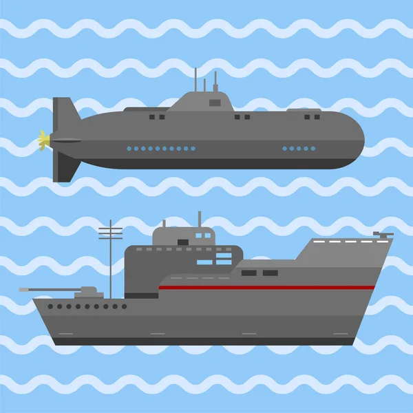 Militär technic armé krig fartyg och industri technic rustning försvar slåss konflikt vektor — Stock vektor
