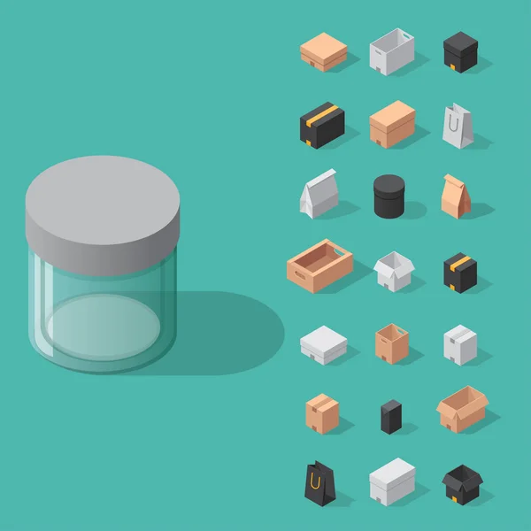 Різні коробки векторні ізометричні піктограми ізольовані служби переміщення або ілюстрація упаковки подарункових контейнерів — стоковий вектор