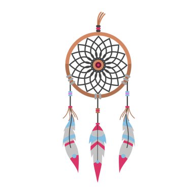 Kabile dekorasyon bohem dreamcatcher boho tüyler yerli rüya şık tasarım vektör çizim