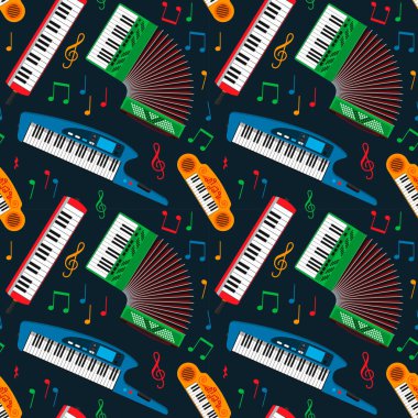 Synthesizer müzikal klavye ekipman Dikişsiz desen vektör çizim.