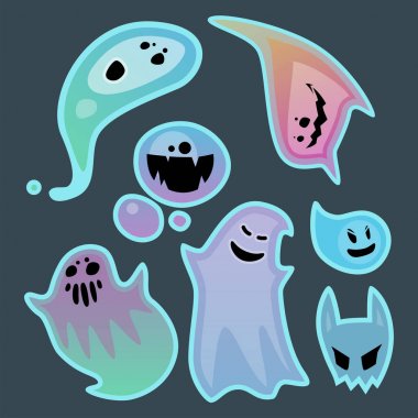 Çizgi Film ürkütücü hayalet karakteri korkunç tatil canavar kostüm kötü siluet ürkütücü hayalet hayalet hayalet vektör çizim.