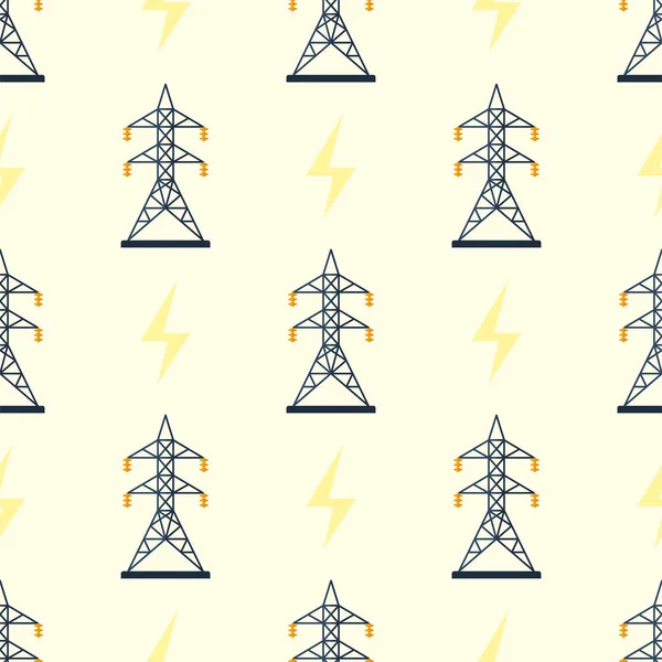 電柱のシームレスなパターン ベクトル図電気電圧エネルギー産業電線塔. — ストックベクタ