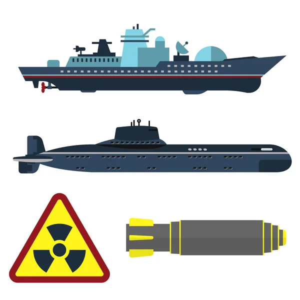 Armamento técnico militar buque de guerra y la industria armadura técnica defensa lucha vector conflicto — Vector de stock