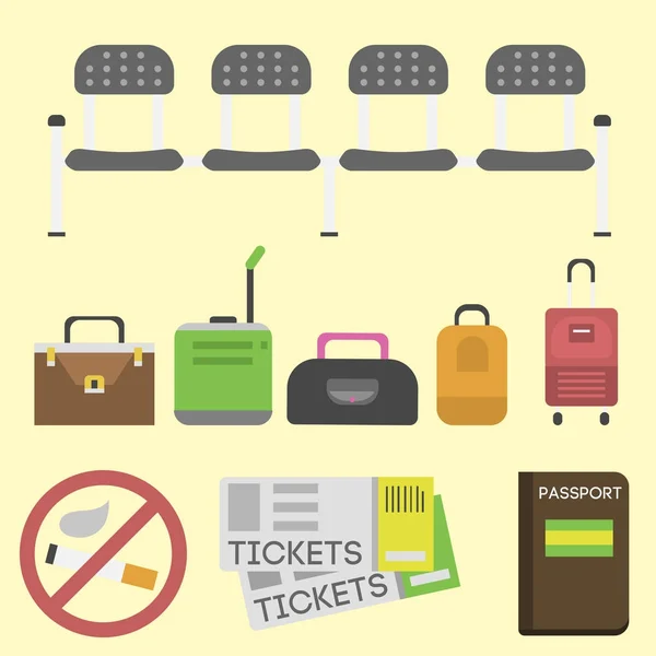 Voyage tourisme mode bagages et vacances poignée cuir grande valise voyage sac de destination sur roues vecteur . — Image vectorielle