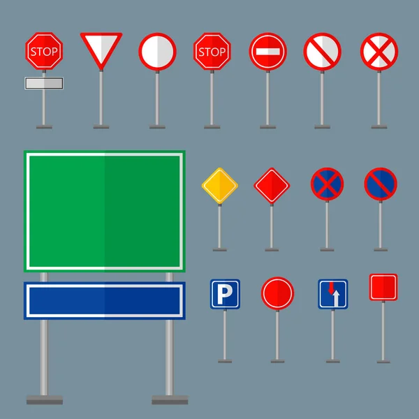 Közúti szimbólumok közlekedési jelzőtáblák grafikai elemek elszigetelt város építési kreatív utcai autópálya információk vektoros illusztráció — Stock Vector