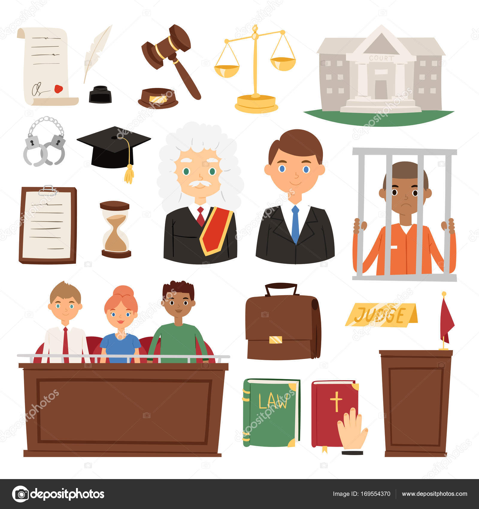 Law judge process legal court icon set judgement justice system people  lawer jury and criminal concept vector illustration. Stock Vector by  ©VectorShow 169554370