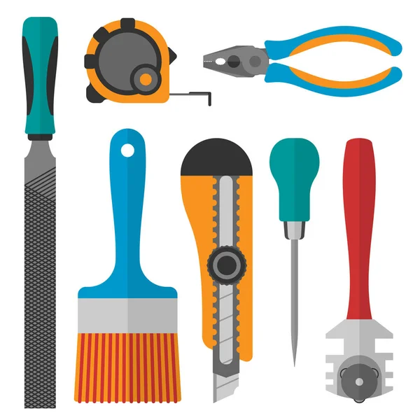 Vector various color flat design house repair instruments equipment icons construction house tools. — Stock Vector