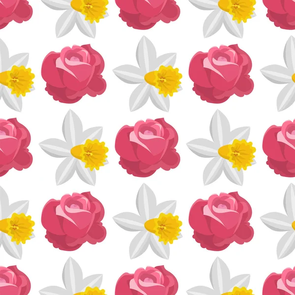 Belle aquarelle fleur rose narcisse style illustration sans couture motif fond — Image vectorielle