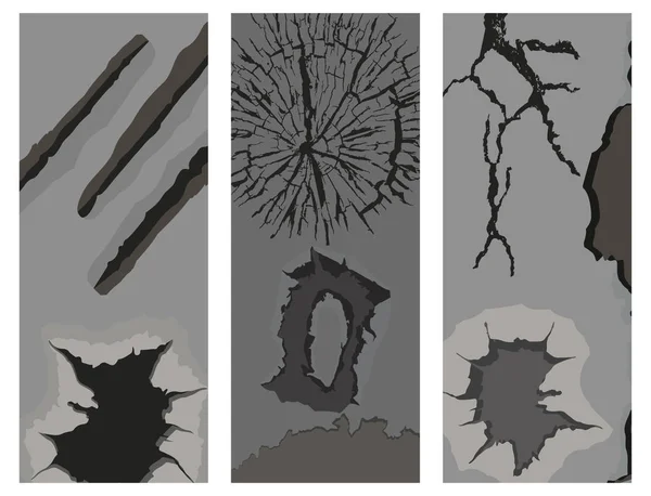 Folleto de crepitar vectores con muchas grietas arañazos grunge abstracto áspero pared agujeros polvo vector ilustración . — Vector de stock