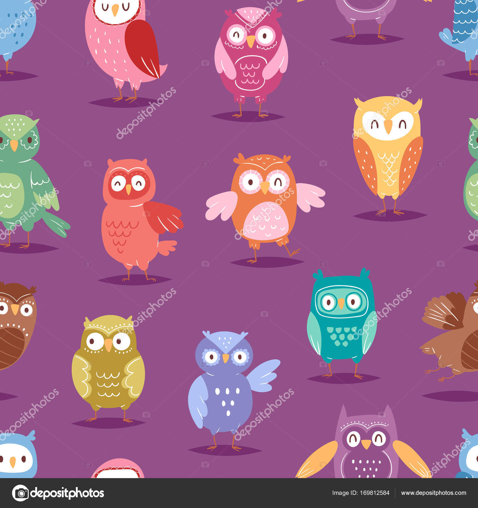 Dessin Animé Chouette Nuit Oiseau Mouche Cartoon Style