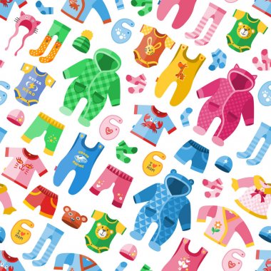 Çocuklar çocuksu moda infantil çocuksu bez için mevsimlik Bebek Giyim illüstrasyon Dikişsiz desen arka plan vektör