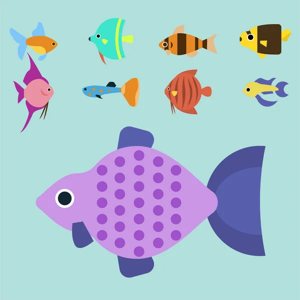 Peixes tropicais exóticos raça raça diferente cores oceano subaquática espécies aquáticas estirpe natureza plana ilustração em vetor. — Vetor de Stock