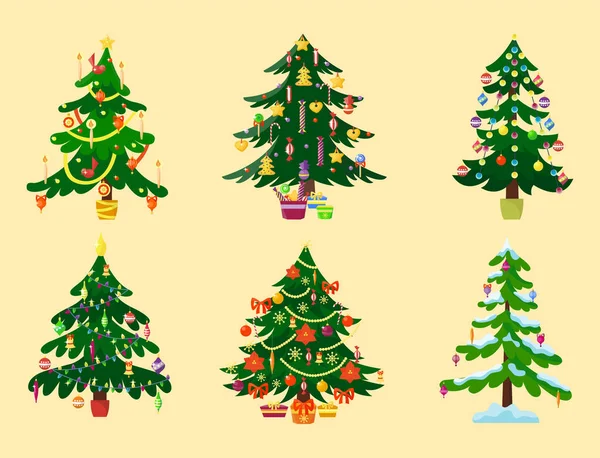 Pino árbol de dibujos animados vector verde vacaciones invierno aguja hoja tronco abeto planta diseño natural ilustración — Vector de stock