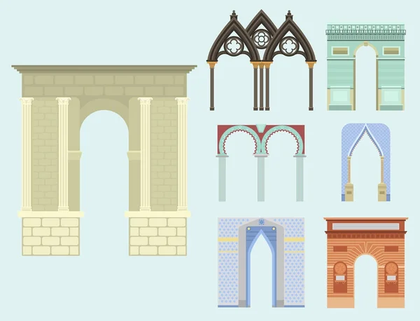 Arco vector arquitectura construcción marco columna entrada diseño clásico ilustración — Vector de stock
