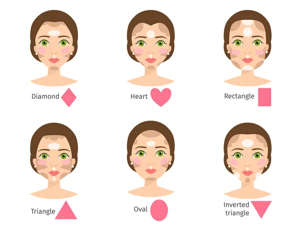Satz von verschiedenen Frauen Gesichtstypen Vektor Illustration Charakter Formen Mädchen Make-up schön weiblich — Stockvektor