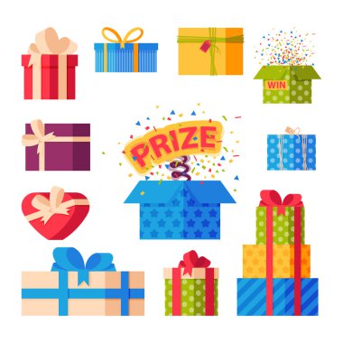 Hediye kutuları kompozisyon olay tebrik nesne izole doğum günü vektör çizim paketi.