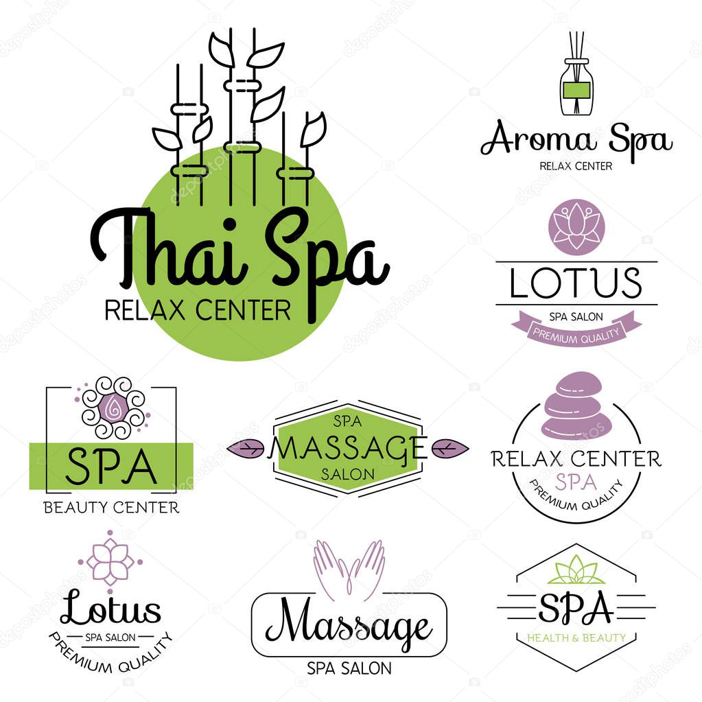 Vector health and beauty care spa badge hand drawn tags and elements set for organic cosmetics, natural products.