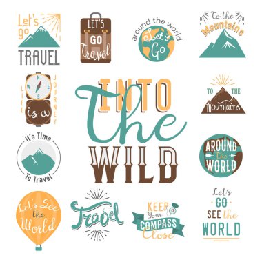 Vintage tipografi motivasyon rozet doğa macera vektör macera amblemi illüstrasyon seyahat