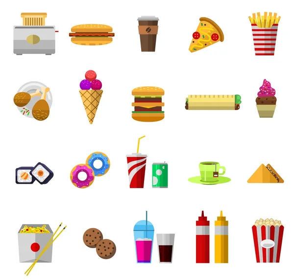 Iconos vectoriales elementos dulces de comida rápida . — Vector de stock