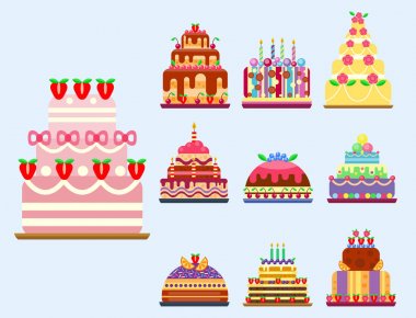 Düğün pastası pasta el stil tatlı tatlı ekmek töreni lezzetli vektör çizim çekilmiş.