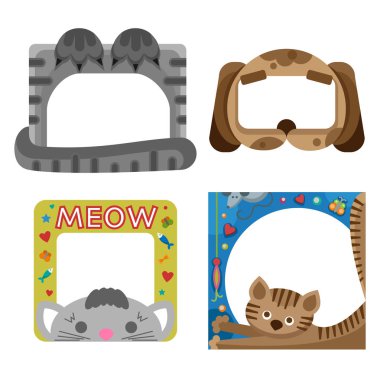 Çerçeve doğum günü tasarım bebek kutlama vektör çizim şirin mutlu yıllar evcil hayvan fotoğraf.