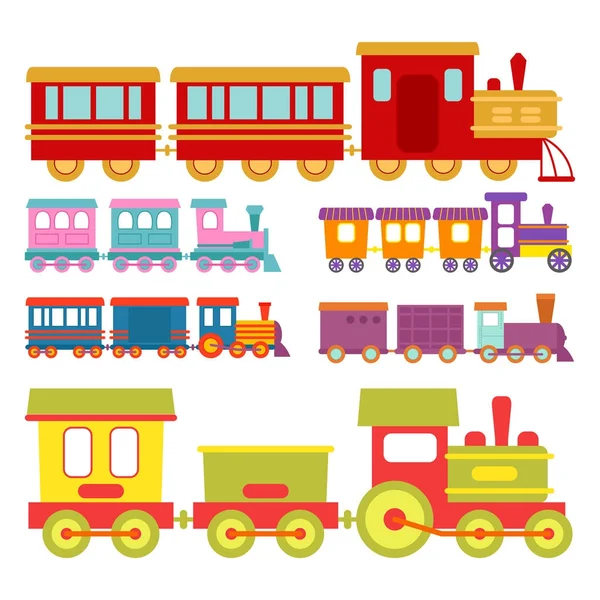 Presente do jogo crianças trem vetor viagem ferrovia transporte brinquedo locomotiva ilustração . —  Vetores de Stock